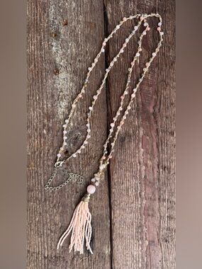 Delicate Pink Beaded Tassel Necklace - Women Jewelry